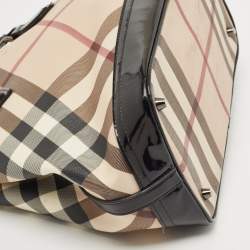 Pre Owned Burberry Black/Beige Nova Check PVC and Patent Leather Eden Tote
