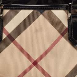 Pre Owned Burberry Black/Beige Nova Check PVC and Patent Leather Eden Tote