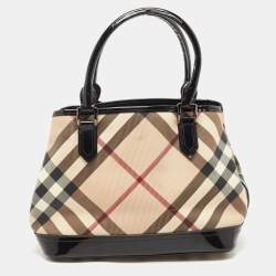 Pre Owned Burberry Black/Beige Nova Check PVC and Patent Leather Eden Tote