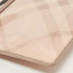 Pre Owned Burberry Metallic Beige/Cleart PVC and Leather Trim Wristlet Pouch