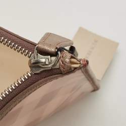 Pre Owned Burberry Metallic Beige/Cleart PVC and Leather Trim Wristlet Pouch