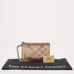 Pre Owned Burberry Metallic Beige/Cleart PVC and Leather Trim Wristlet Pouch