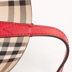 Pre Owned Burberry Red/Beige Haymarket Leather Reversible Lavenby Tote