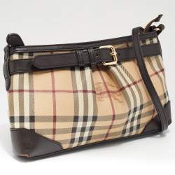 Pre Owned Burberry Beige/Brown Haymarket Check Coated Canvas and Leather Crossbody Bag