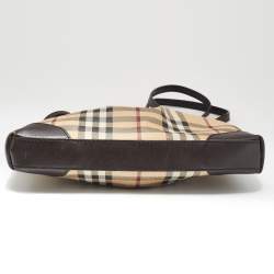 Pre Owned Burberry Beige/Brown Haymarket Check Coated Canvas and Leather Crossbody Bag