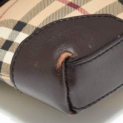Pre Owned Burberry Beige/Brown Haymarket Check Coated Canvas and Leather Crossbody Bag