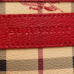 Pre Owned Burberry Beige/Red Haymarket Check PVC and Leather Small Canterbury Tote