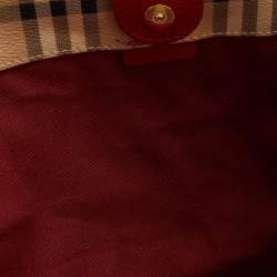 Pre Owned Burberry Beige/Red Haymarket Check PVC and Leather Small Canterbury Tote