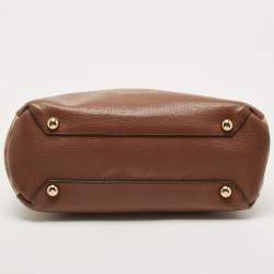 Pre Owned Burberry Brown/Beige House Check Fabric and Leather Small Banner Tote