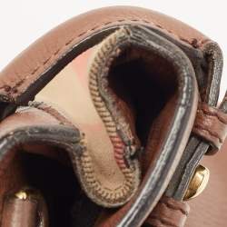 Pre Owned Burberry Brown/Beige House Check Fabric and Leather Small Banner Tote