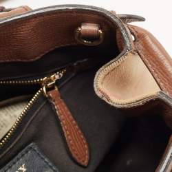 Pre Owned Burberry Brown/Beige House Check Fabric and Leather Small Banner Tote