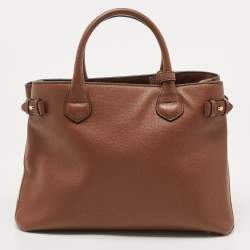 Pre Owned Burberry Beige/Brown Leather and House Check Fabric Medium Banner Tote