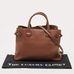 Pre Owned Burberry Beige/Brown Leather and House Check Fabric Medium Banner Tote