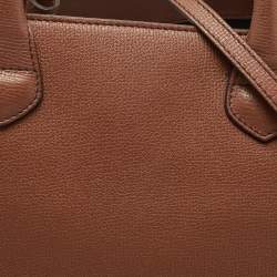 Pre Owned Burberry Beige/Brown Leather and House Check Fabric Medium Banner Tote