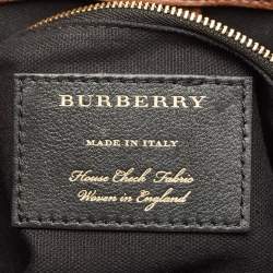 Pre Owned Burberry Beige/Brown Leather and House Check Fabric Medium Banner Tote