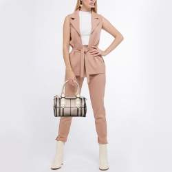 Pre Owned Burberry Beige Smoked Check PVC and Leather Chester Boston Bag