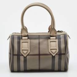 Pre Owned Burberry Beige Smoked Check PVC and Leather Chester Boston Bag