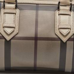 Pre Owned Burberry Beige Smoked Check PVC and Leather Chester Boston Bag