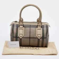 Pre Owned Burberry Beige Smoked Check PVC and Leather Chester Boston Bag