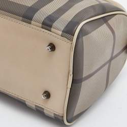 Pre Owned Burberry Beige Smoked Check PVC and Leather Chester Boston Bag