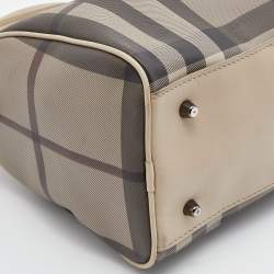 Pre Owned Burberry Beige Smoked Check PVC and Leather Chester Boston Bag