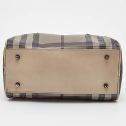 Pre Owned Burberry Beige Smoked Check PVC and Leather Chester Boston Bag