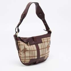 Pre Owned Burberry Brown/Beige House Check Fabric Sadie Hobo
