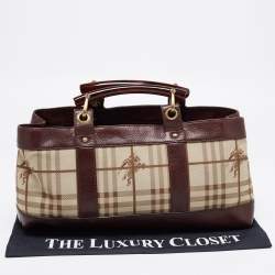 Burberry Brown/Beige Haymarket Check Canvas and Leather Middle Zip Tote