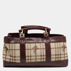 Burberry Brown/Beige Haymarket Check Canvas and Leather Middle Zip Tote
