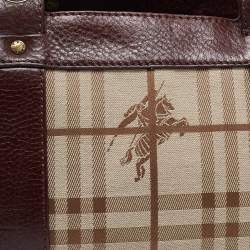 Burberry Brown/Beige Haymarket Check Canvas and Leather Middle Zip Tote