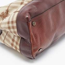Burberry Brown/Beige Haymarket Check Canvas and Leather Middle Zip Tote