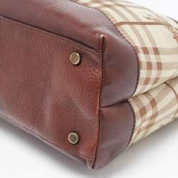 Burberry Brown/Beige Haymarket Check Canvas and Leather Middle Zip Tote