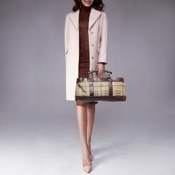 Burberry Brown/Beige Haymarket Check Canvas and Leather Middle Zip Tote
