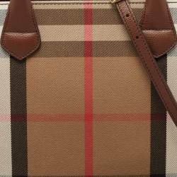 Burberry Brown/Beige House Check Fabric and Leather Medium Banner Tote