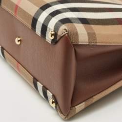 Burberry Brown/Beige House Check Fabric and Leather Medium Banner Tote