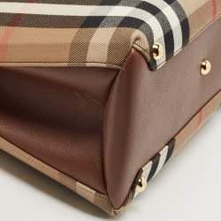 Burberry Brown/Beige House Check Fabric and Leather Medium Banner Tote