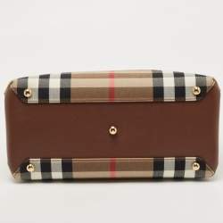 Burberry Brown/Beige House Check Fabric and Leather Medium Banner Tote