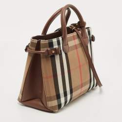 Burberry Brown/Beige House Check Fabric and Leather Medium Banner Tote