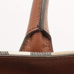 Burberry Brown/Beige House Check Fabric and Leather Medium Banner Tote