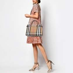 Burberry Brown/Beige House Check Fabric and Leather Medium Banner Tote