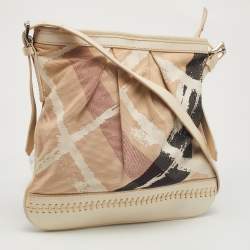 مملوكة مسبقًا Burberry Cream/Black House Check Coated Canvas and Leather Crossbody Bag
