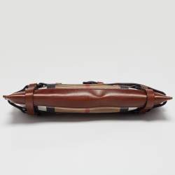 Burberry Brown Leather and House Check Canvas Clutch