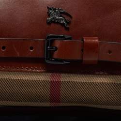 Burberry Brown Leather and House Check Canvas Clutch