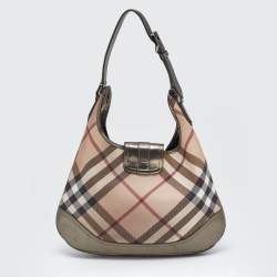 Pre Owned Burberry Metallic/Beige Nova Check PVC and Leather Brooke Hobo