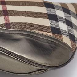 Pre Owned Burberry Metallic/Beige Nova Check PVC and Leather Brooke Hobo