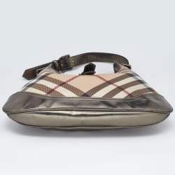 Pre Owned Burberry Metallic/Beige Nova Check PVC and Leather Brooke Hobo