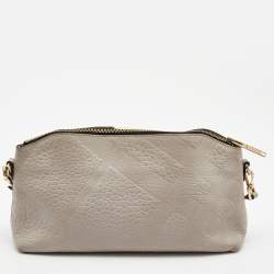 Burberry Light Grey Textured Leather Chichester Crossbody Bag