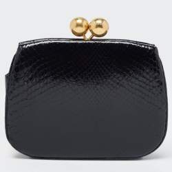 Burberry Black Python Kisslock Frame Clutch Bag 