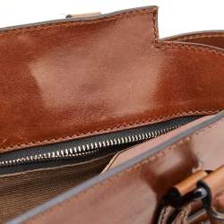 Pre Owned Burberry Brown/Beige House Check Fabric and Leather Bridle Satchel