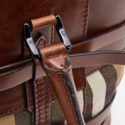 Pre Owned Burberry Brown/Beige House Check Fabric and Leather Bridle Satchel
